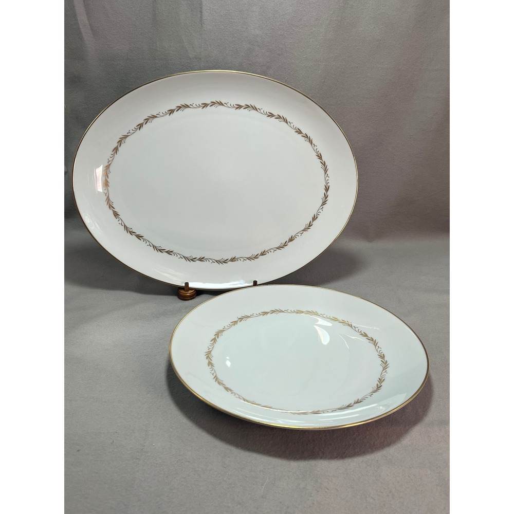 Mikasa Stanton Gold 5405 Laurel Leaf Hostess Set 16" Oval Platter 12" Chop Plate